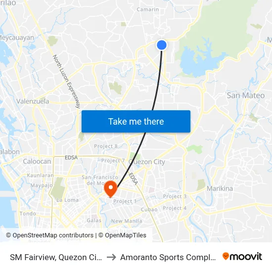 SM Fairview, Quezon City to Amoranto Sports Complex map