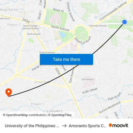 University of the Philippines CMC Field to Amoranto Sports Complex map