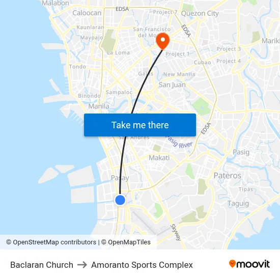 Baclaran Church to Amoranto Sports Complex map
