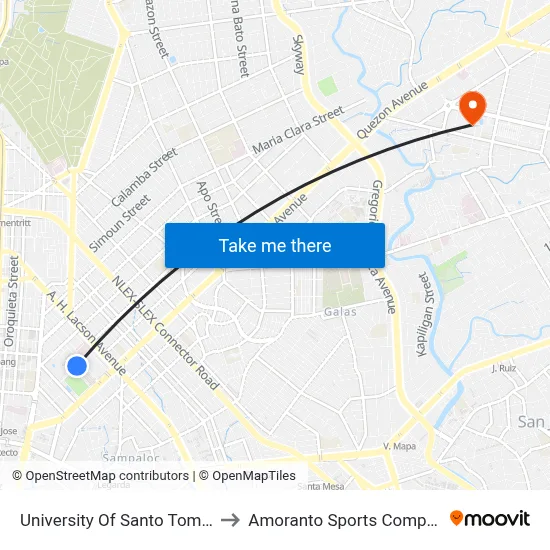University Of Santo Tomas to Amoranto Sports Complex map