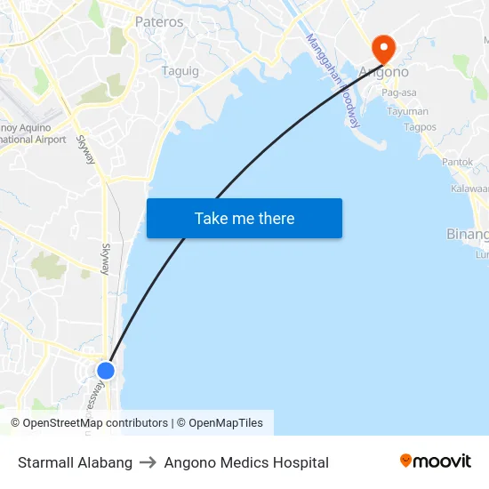 Starmall Alabang to Angono Medics Hospital map