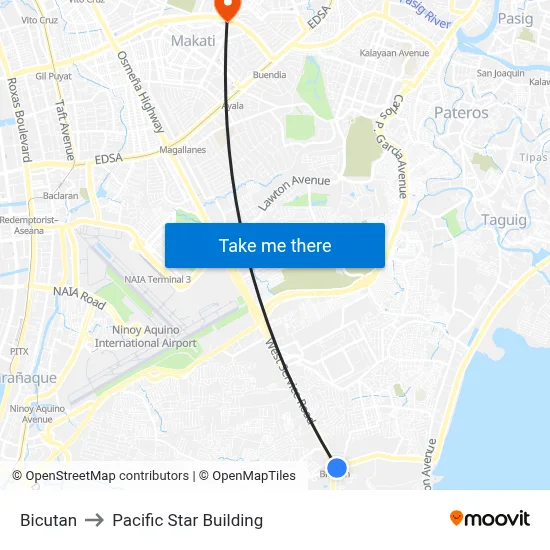 Bicutan to Pacific Star Building map