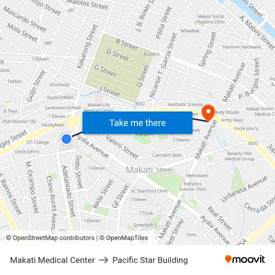 Makati Medical Center to Pacific Star Building map