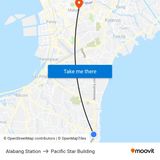 Alabang Station to Pacific Star Building map