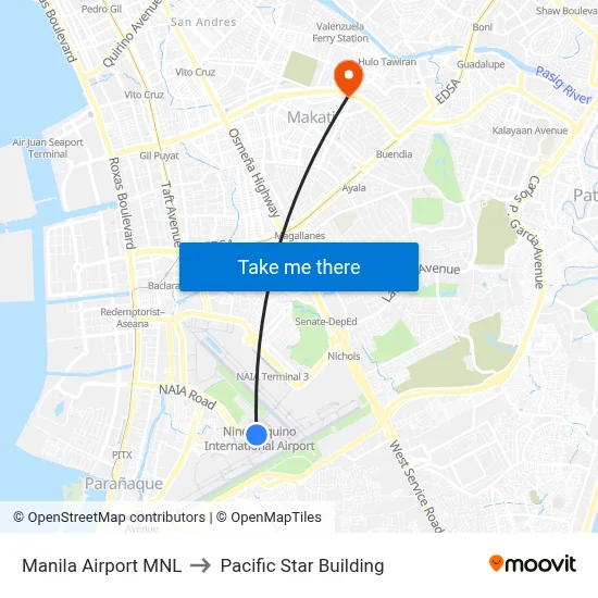 Manila Airport MNL to Pacific Star Building map