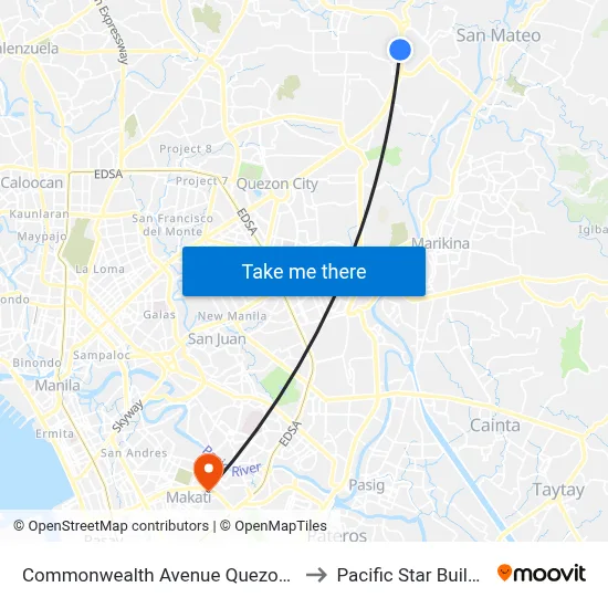 Commonwealth Avenue Quezon City to Pacific Star Building map