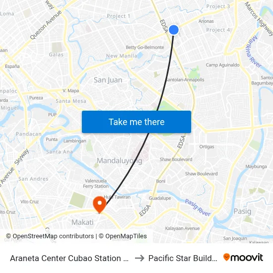 Araneta Center Cubao Station LRT to Pacific Star Building map