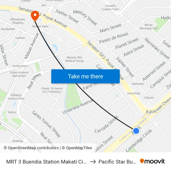 MRT 3 Buendia Station Makati City Manila to Pacific Star Building map