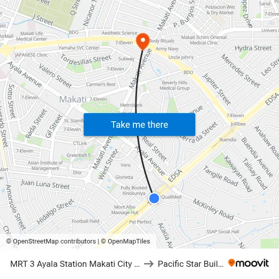 MRT 3 Ayala Station Makati City Manila to Pacific Star Building map