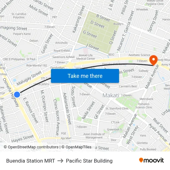 Buendia Station MRT to Pacific Star Building map