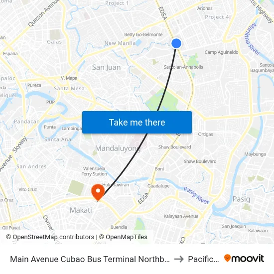 Main Avenue Cubao Bus Terminal Northbound, EDSA, Epifanio de los Santos AV, Quezon City, Manila to Pacific Star Building map