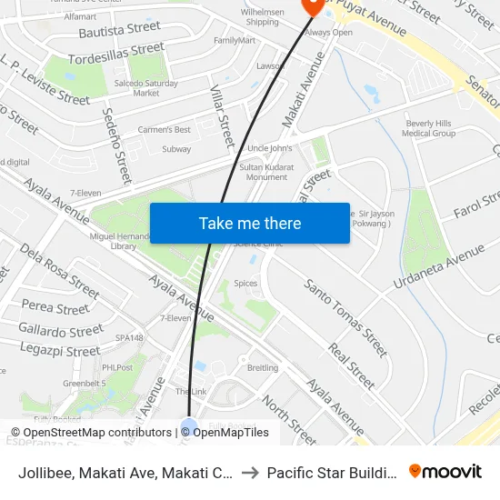 Jollibee, Makati Ave, Makati City to Pacific Star Building map