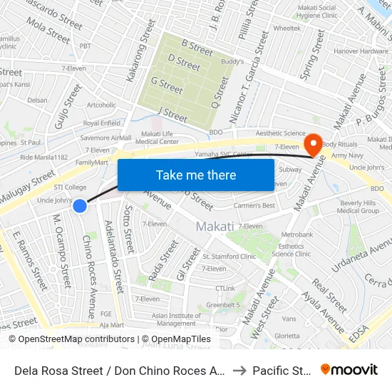 Dela Rosa Street / Don Chino Roces Avenue Intersection, Makati City to Pacific Star Building map