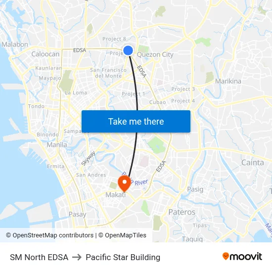 SM North EDSA to Pacific Star Building map