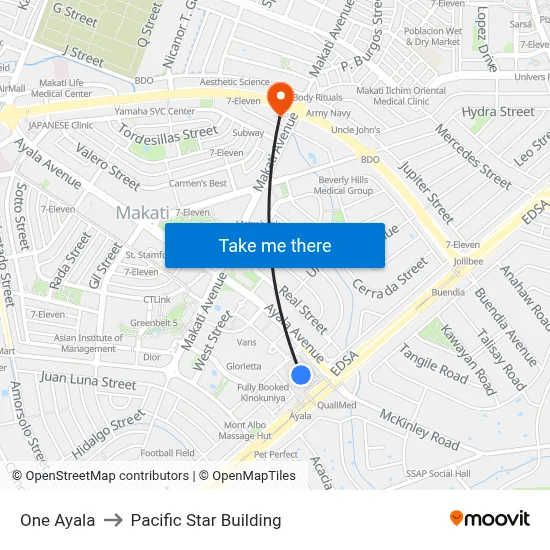 Intercontinental Manila to Pacific Star Building map