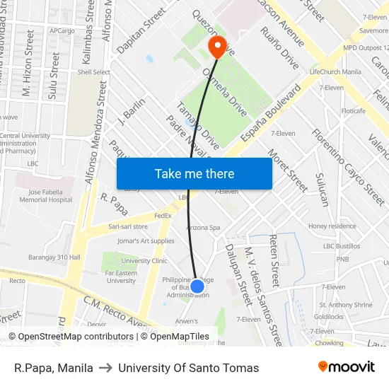 R.Papa, Manila to University Of Santo Tomas map