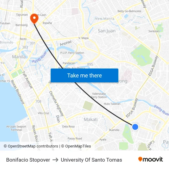 Bonifacio Stopover to University Of Santo Tomas map