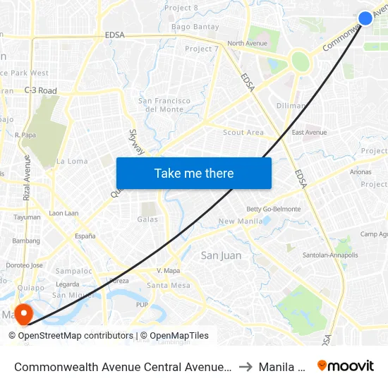 Commonwealth Avenue Central Avenue Intersection Quezon City to Manila City Hall map