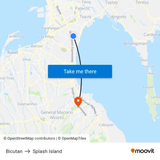 Bicutan to Splash Island map