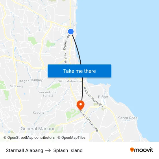 Starmall Alabang to Splash Island map