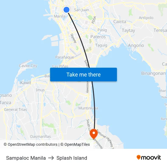 Sampaloc Manila to Splash Island map