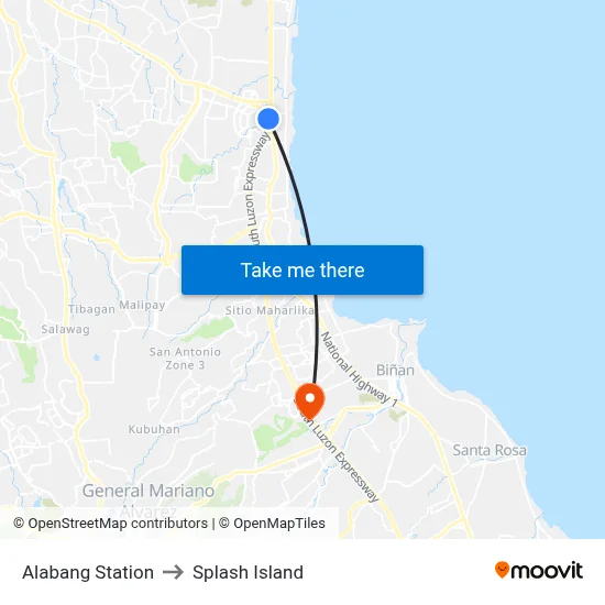 Alabang Station to Splash Island map