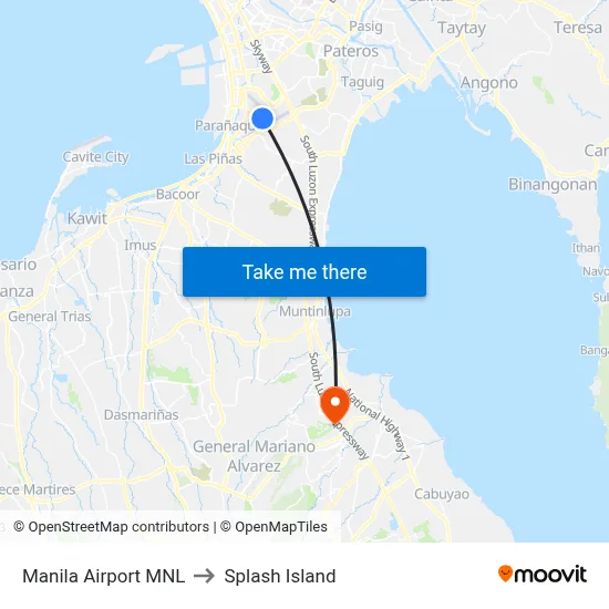 Manila Airport MNL to Splash Island map