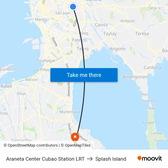 Araneta Center Cubao Station LRT to Splash Island map