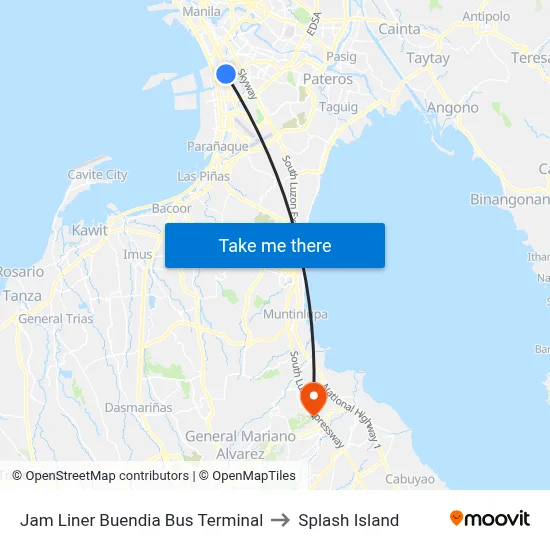 Jam Liner Buendia Bus Terminal to Splash Island map