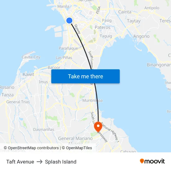 Taft Avenue to Splash Island map