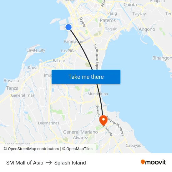 SM Mall of Asia to Splash Island map