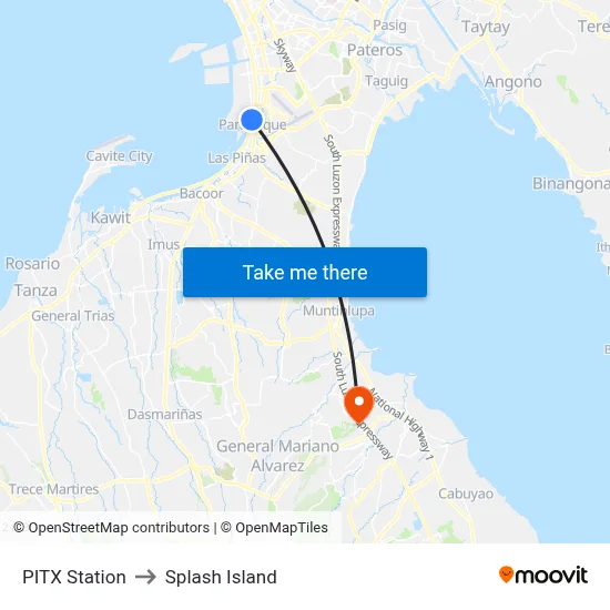 PITX Station to Splash Island map