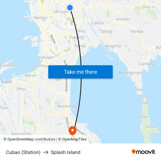Cubao (Station) to Splash Island map