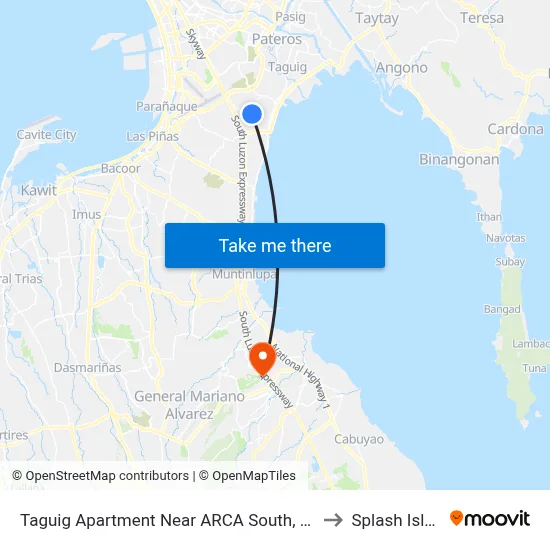 Taguig Apartment Near ARCA South, Manila to Splash Island map