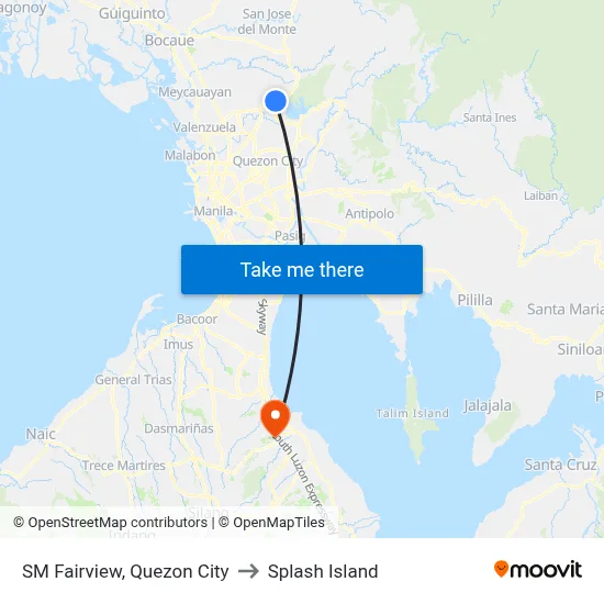 SM Fairview, Quezon City to Splash Island map