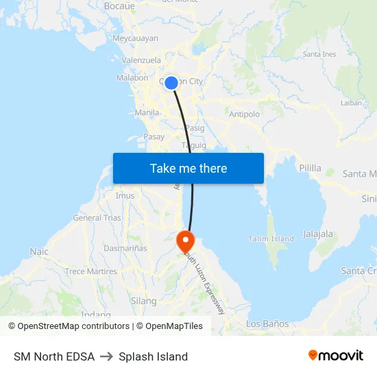SM North EDSA to Splash Island map