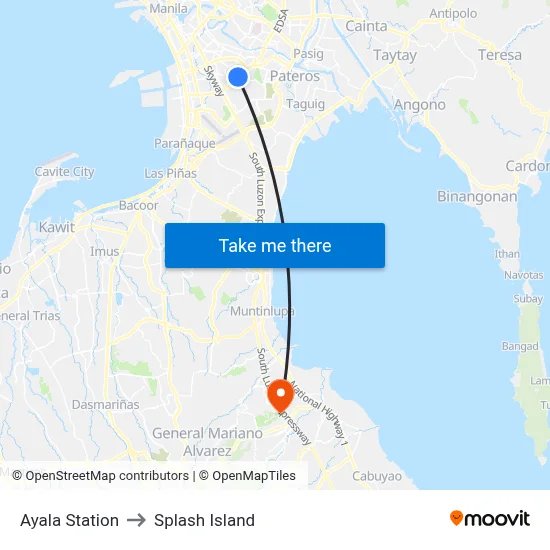 Ayala Station to Splash Island map