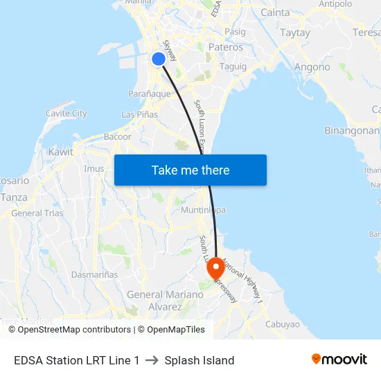 EDSA Station LRT Line 1 to Splash Island map