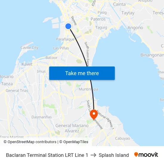 Baclaran Terminal Station LRT Line 1 to Splash Island map
