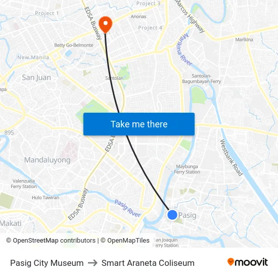 Pasig City Museum to Smart Araneta Coliseum map