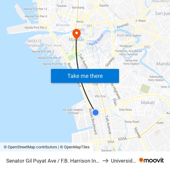 Senator Gil Puyat Ave / F.B. Harrison Intersection East Bound, Lungsod Ng Pasay to Universidad De Manila map