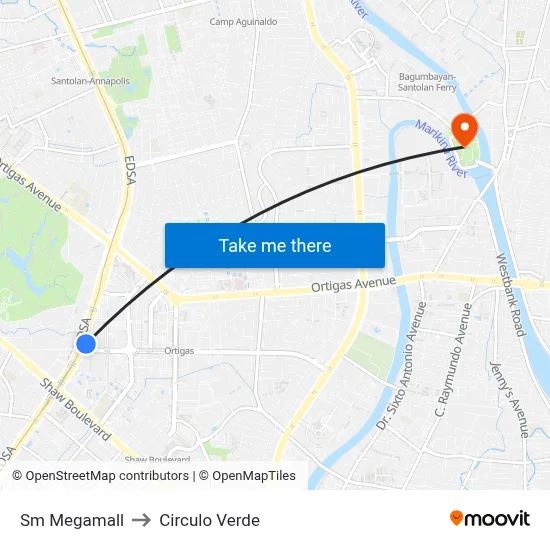 Sm Megamall to Circulo Verde map