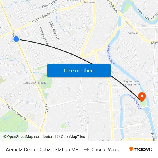 Araneta Center Cubao Station MRT to Circulo Verde map