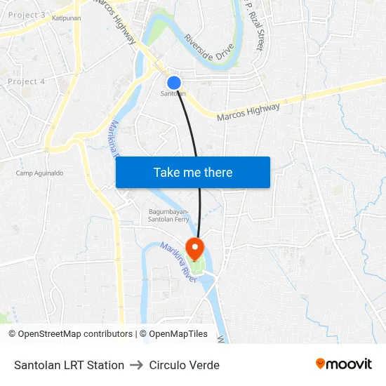 Santolan LRT Station to Circulo Verde map