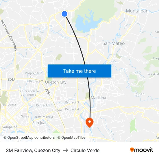 SM Fairview, Quezon City to Circulo Verde map