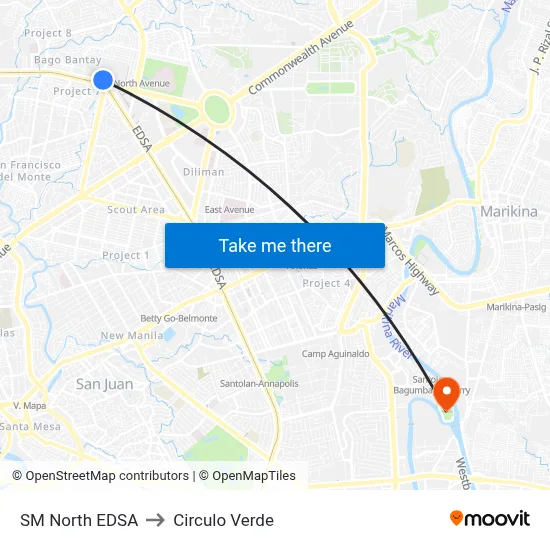 SM North EDSA to Circulo Verde map
