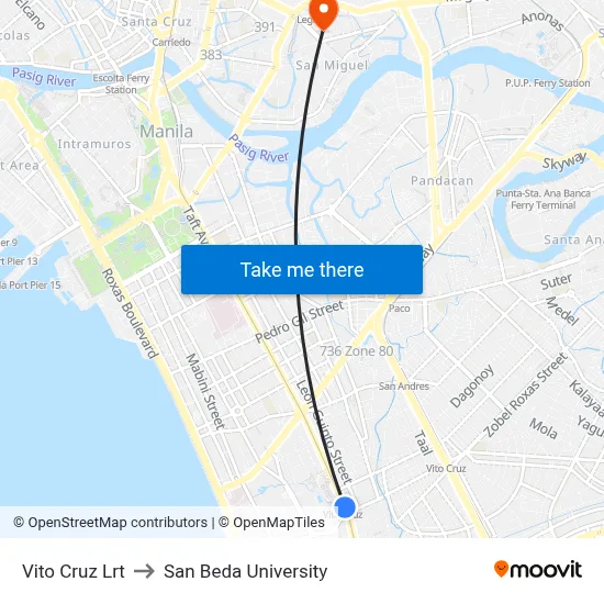 Vito Cruz Lrt to San Beda University map