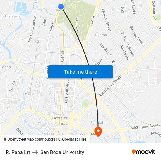 R. Papa Lrt to San Beda University map