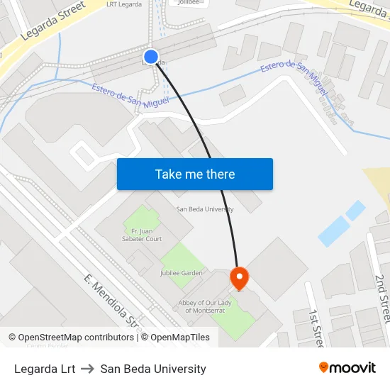 Legarda Lrt to San Beda University map
