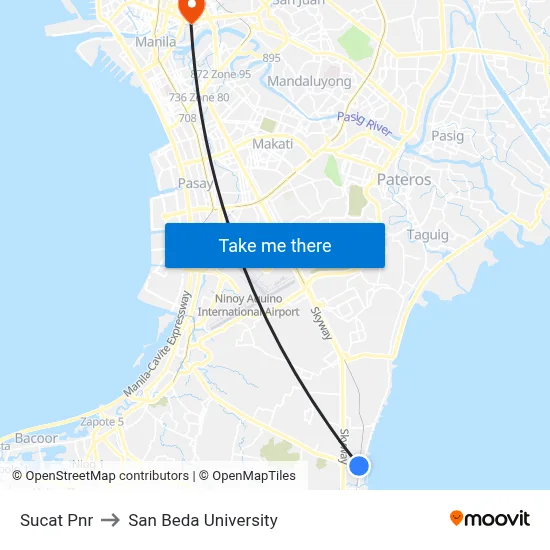 Sucat Pnr to San Beda University map